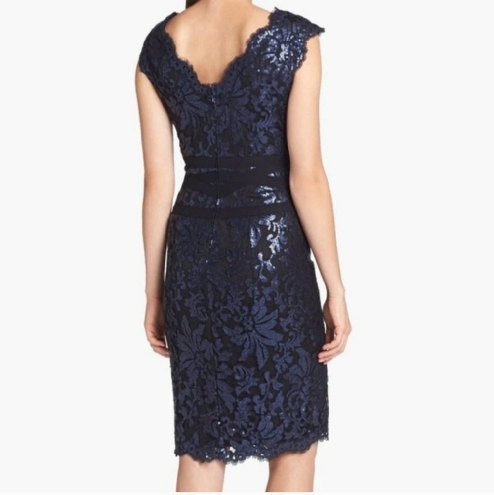 Tadashi Shoji Sleeveless Embroidered Sequin Lace Banded Sheath Cocktail Dress 6 - Picture 2 of 15